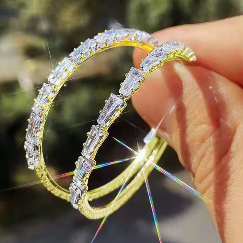 Gold Zircon Diamond Hoop Earrings
